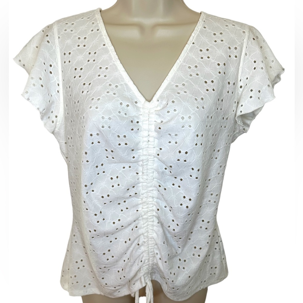 Amy Byer white eyelet top! Size large juniors-tie front